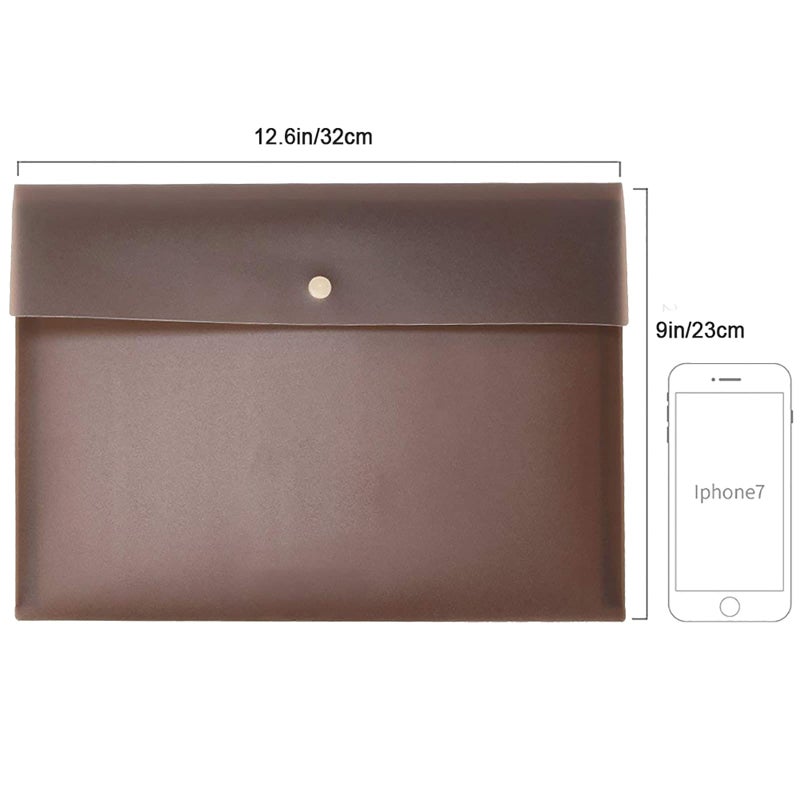VANRA 5 Pieces A4 Envelopes Folders for Paperwork Plastic Wallets Document Organizer with Snap Button Closure A4 Letter Size (Brown) - Image 2